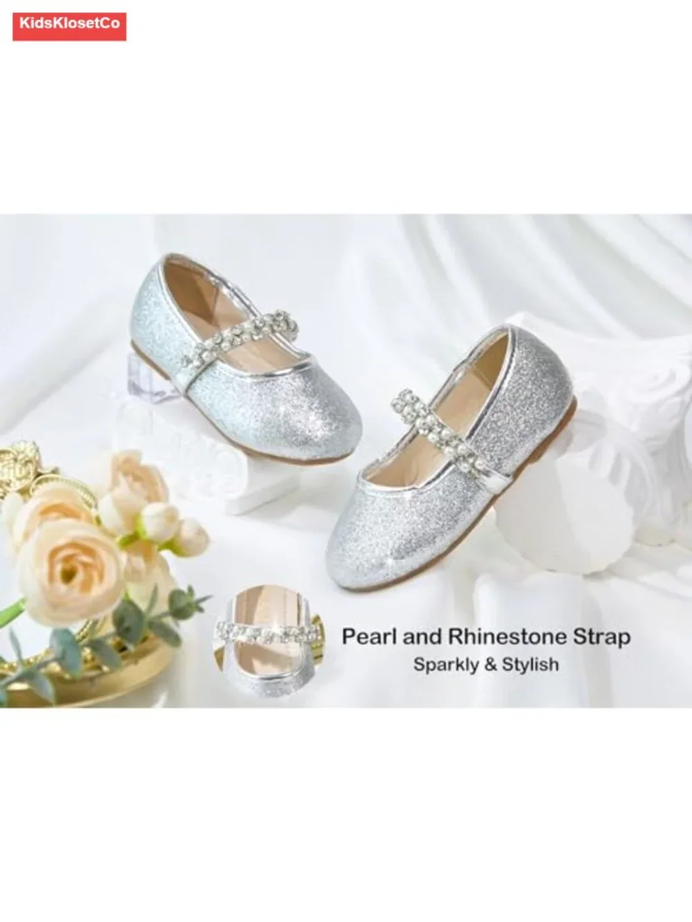 Toddler Ballet Flats with Rhinestone Pearl - Dress Shoes for Wedding Party